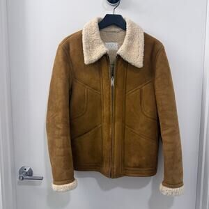 Sandro Paris Brown Lamb Shearling Aviator Jacket Suede Leather